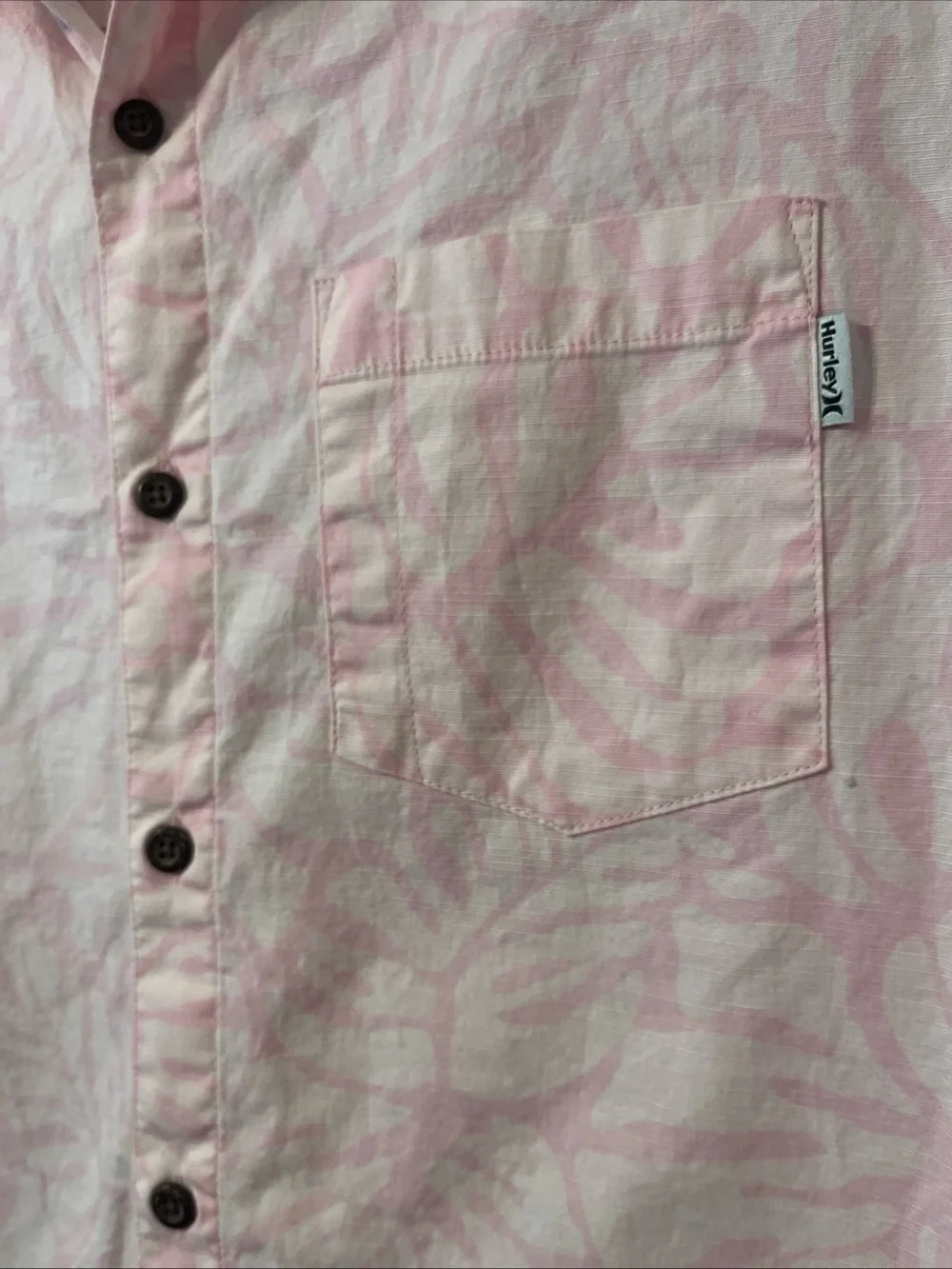 Hurley OAO Lido Stretch Mens Small Pink Floral Short Sleeve Button Front Shirt